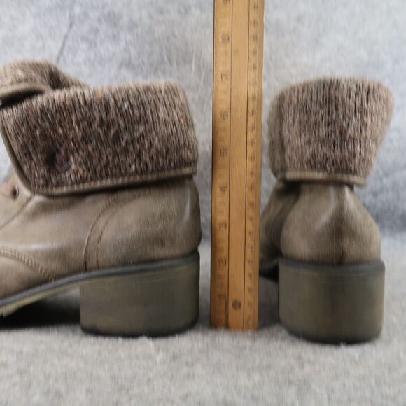 Roxy Shoes Womens 9.5 Bootie Lace Up Block Heel Fold Over Cap Toe Casual Taupe - Picture 6 of 16